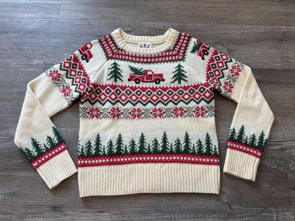 Kiel James Patrick Cozy Cabin Sweater Fair Isle Truck Tree Winter Christmas XS
